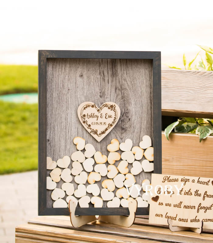 Framed Guest Book with Wooden Hearts