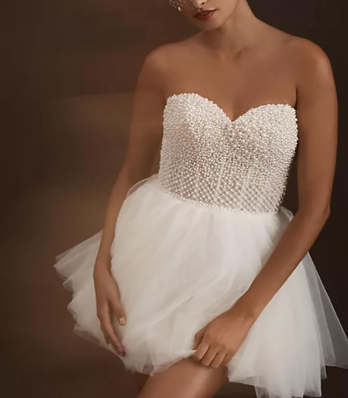 Mini Pearl Beaded Wedding Dress