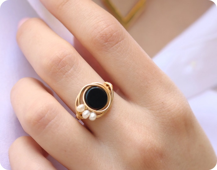 Onyx and Pearl Ring
