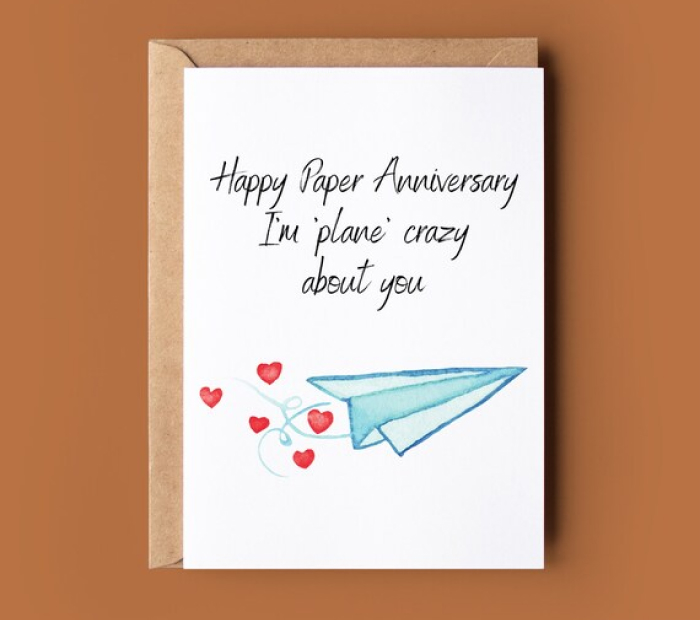Paper Plane First Wedding Anniversary Card