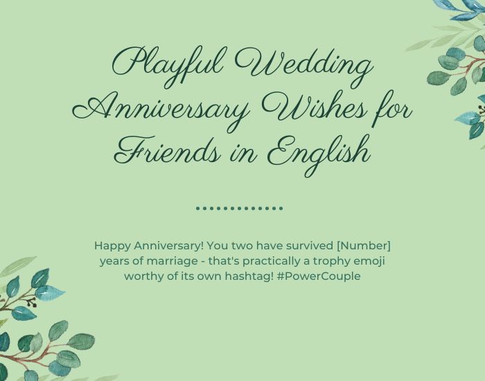Playful Wedding Anniversary Wishes for Friends in English