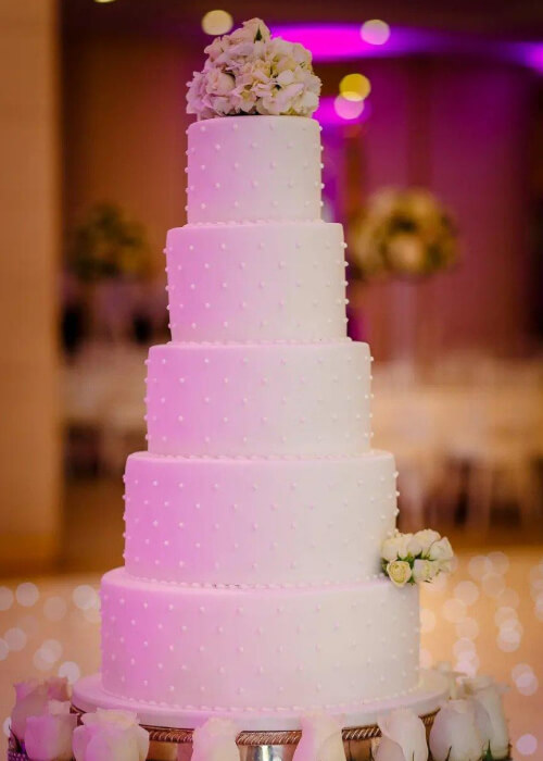 Six-Tiered Pearl Encrusted Floral Cake