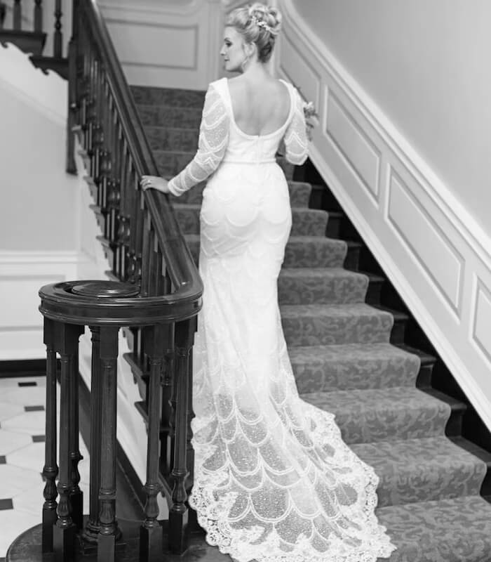 Vintage-Inspired Pearl Beaded Wedding Dress