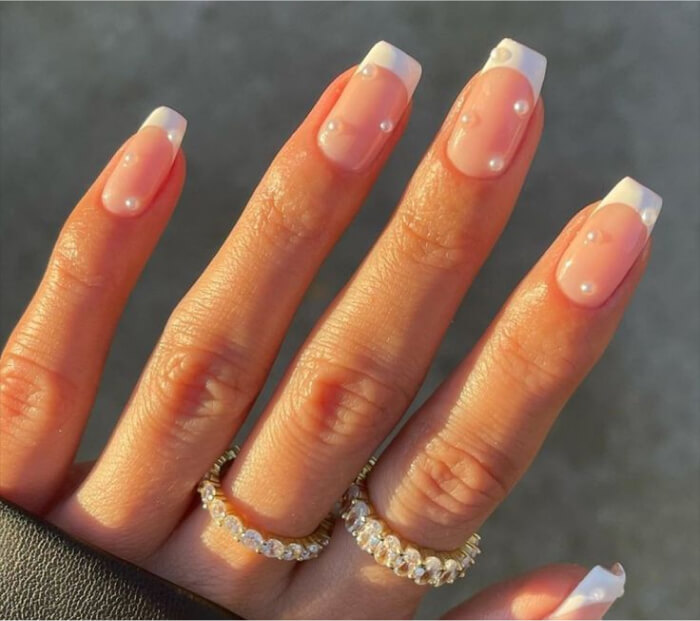Classic French Manicure with a Pearl Accent