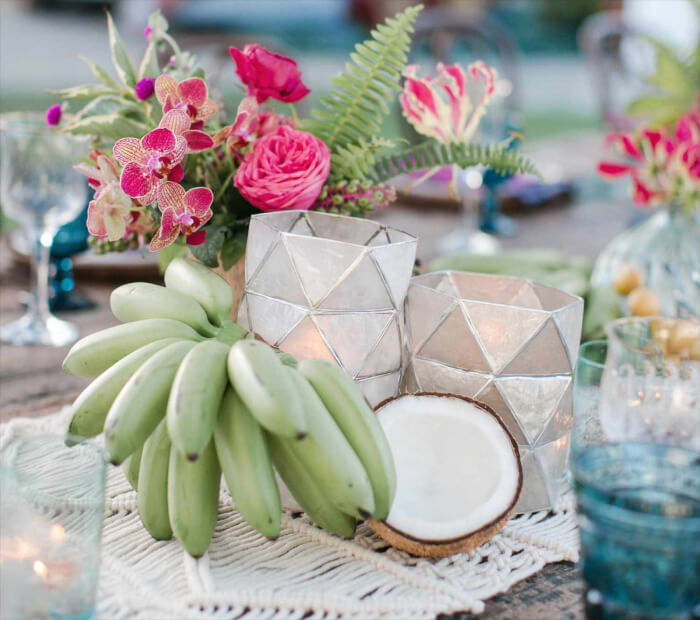 Fresh Bananas and Coconuts as Centerpieces