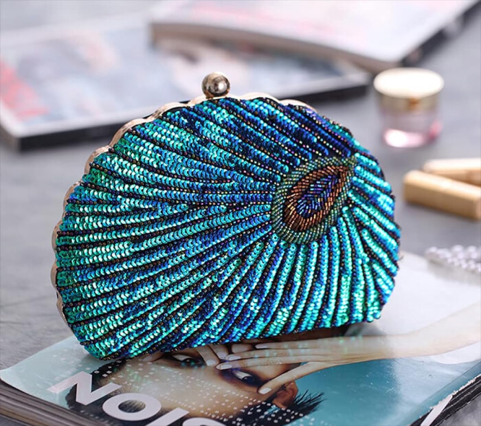 Navy Blue Sequin Coco Style Evening Bag