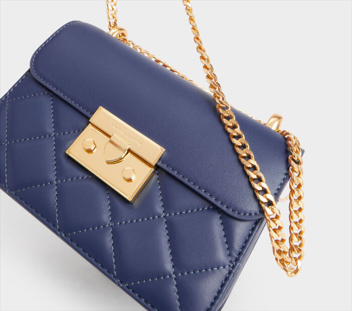 Navy Suede Coco Clutch with Chain Strap