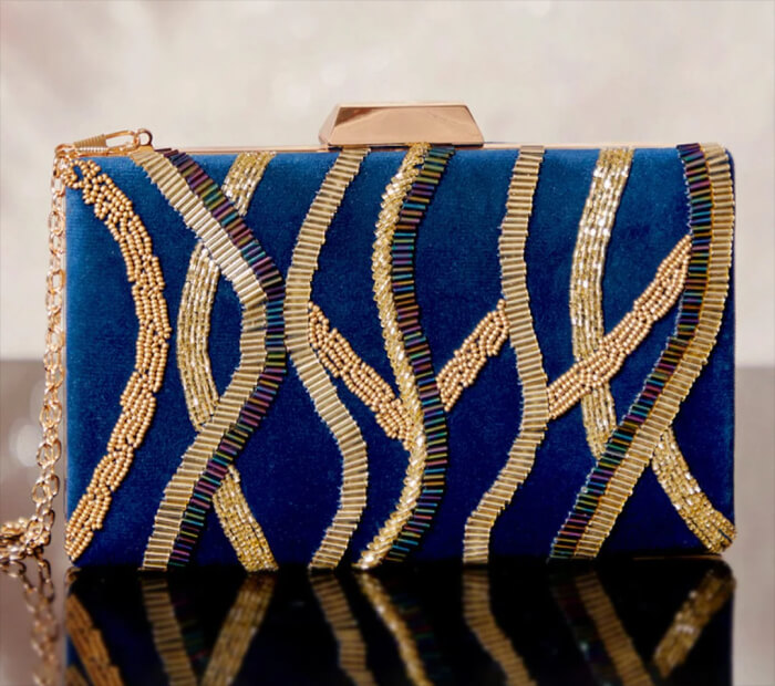 Navy Velvet Coco Clutch with Gold Hardware