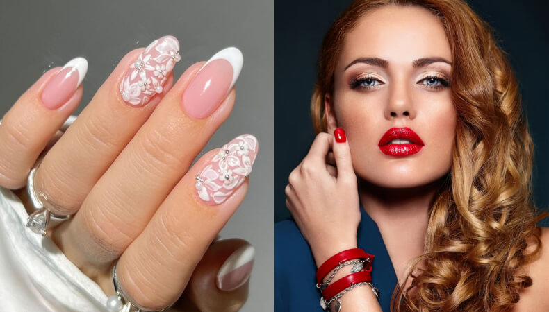 Pearl Nails and Makeup Ideas on Her Wedding