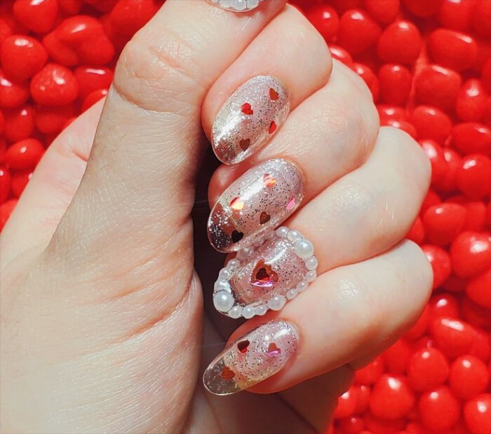 Pearl-Studded Confetti Nails