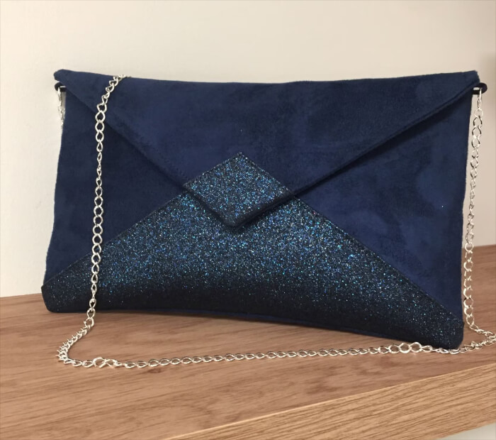 Shimmering Navy Silk Coco Clutch with Sequin Accents