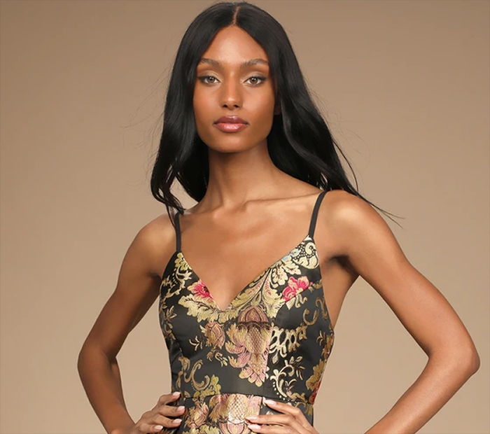 Black and Gold Jacquard Dress