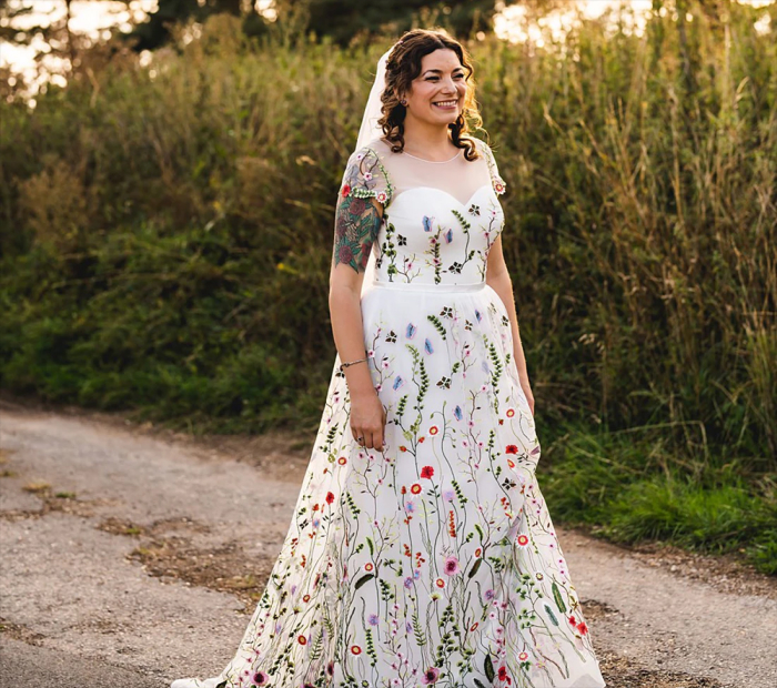 Corset-Top Gown with Wildflower Embroidery