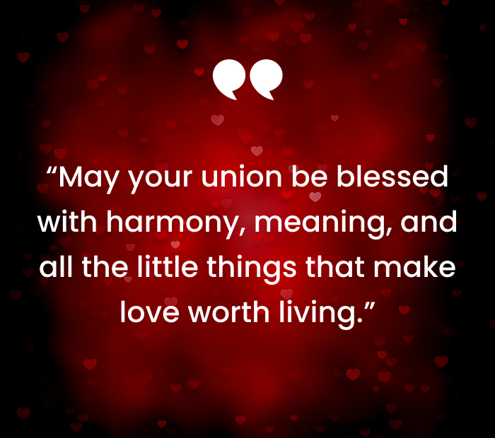 “May your union be blessed with harmony, meaning, and all the little things that make love worth living.”