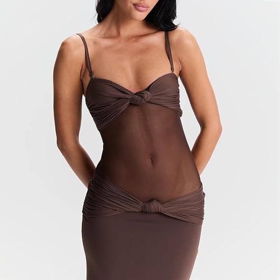 Sheer Maxi Dress Detachable Spaghetti Straps