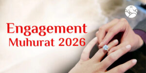 Engagement Muhurat 2026 banner with close-up of a couple exchanging a diamond ring.