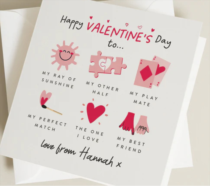 Valentine’s Card: Illustrated card with romantic puns and icons.