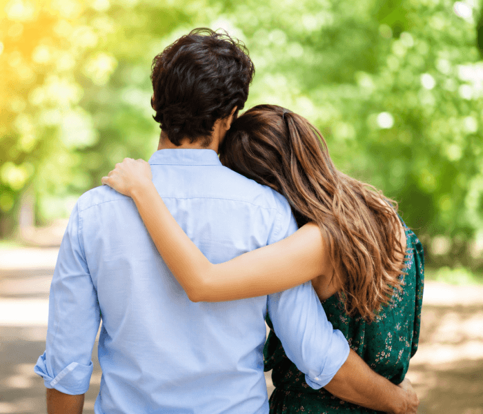 Romantic couple walking together in a park and Mutual-respect-and-trust