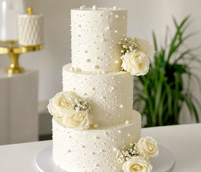 Classic All White Pearl Wedding Cake - Happy Wedding App Classic All White Pearl Wedding Cake