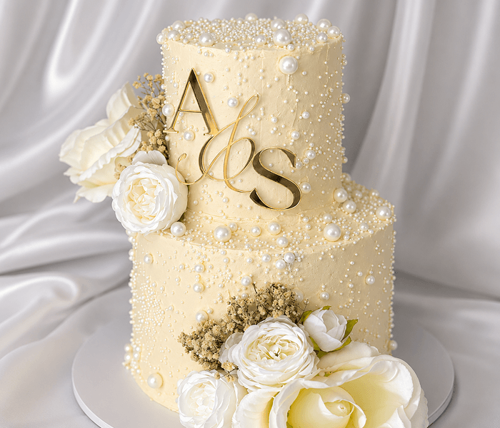 Monogram Pearl Wedding Cake - Happy Wedding App Monogram Pearl Wedding Cake