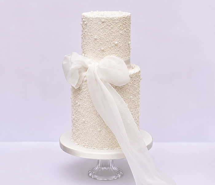 Pearl Wedding Cake with Satin Ribbon - Happy Wedding App Pearl Wedding Cake with Satin Ribbon