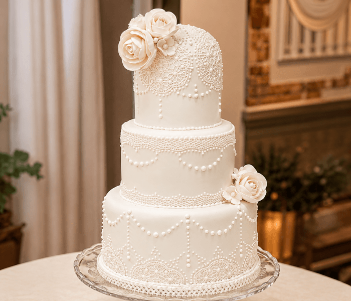 Vintage Lace Pearl Wedding Cake - Happy Wedding App Vintage Lace Pearl Wedding Cake