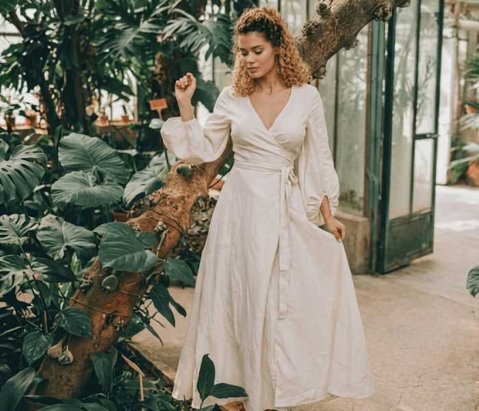 Boho Cream Linen Wrap Dress