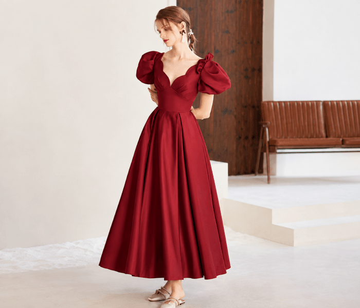 Burgundy Velvet Tea-Length Dress
