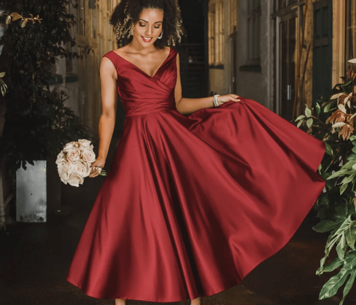 Cherry Red Taffeta Vintage Dress