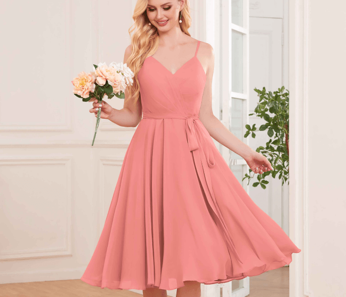 Deep V Neck in Coral Chiffon