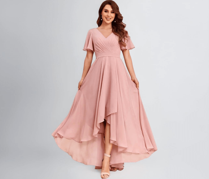Dusty Rose Chiffon High Neck Dress