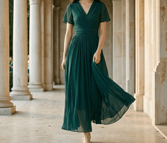 Forest Green Velvet Square Neck Dress