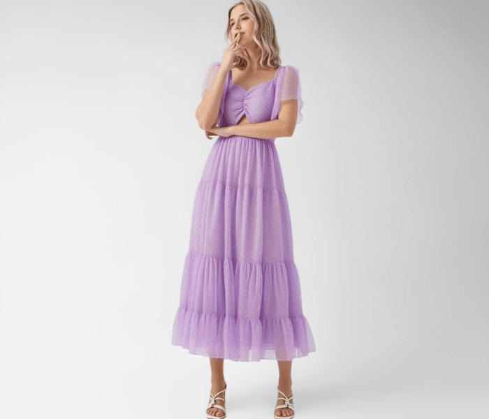 Lilac Chiffon Ruffle Hem Dress