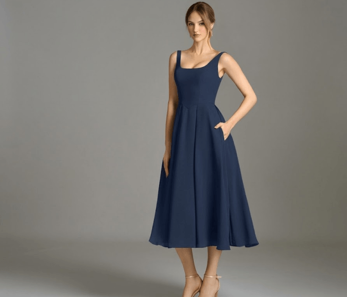 Navy Chiffon Empire Waist Dress