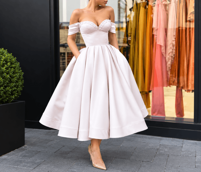 Off Shoulder Blush Satin Dress