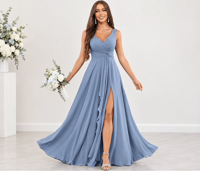 Sweetheart Neckline in Dusty Blue Chiffon
