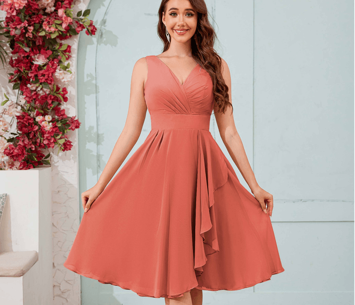 Terracotta Linen Tea Length Dress